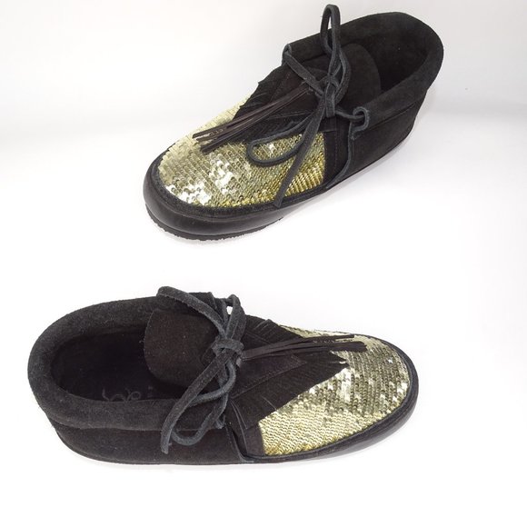 Figue  Lace Up Booties Sequin Moccasins Suede sz 5 - Picture 3 of 11